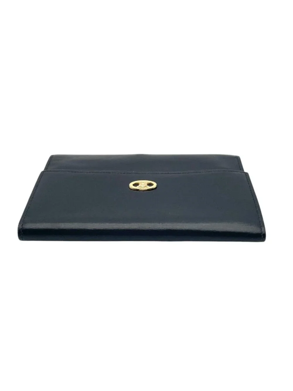 Celine Triomphe Macadam Vintage Fold Wallet Mini Leather Black Gold Classic